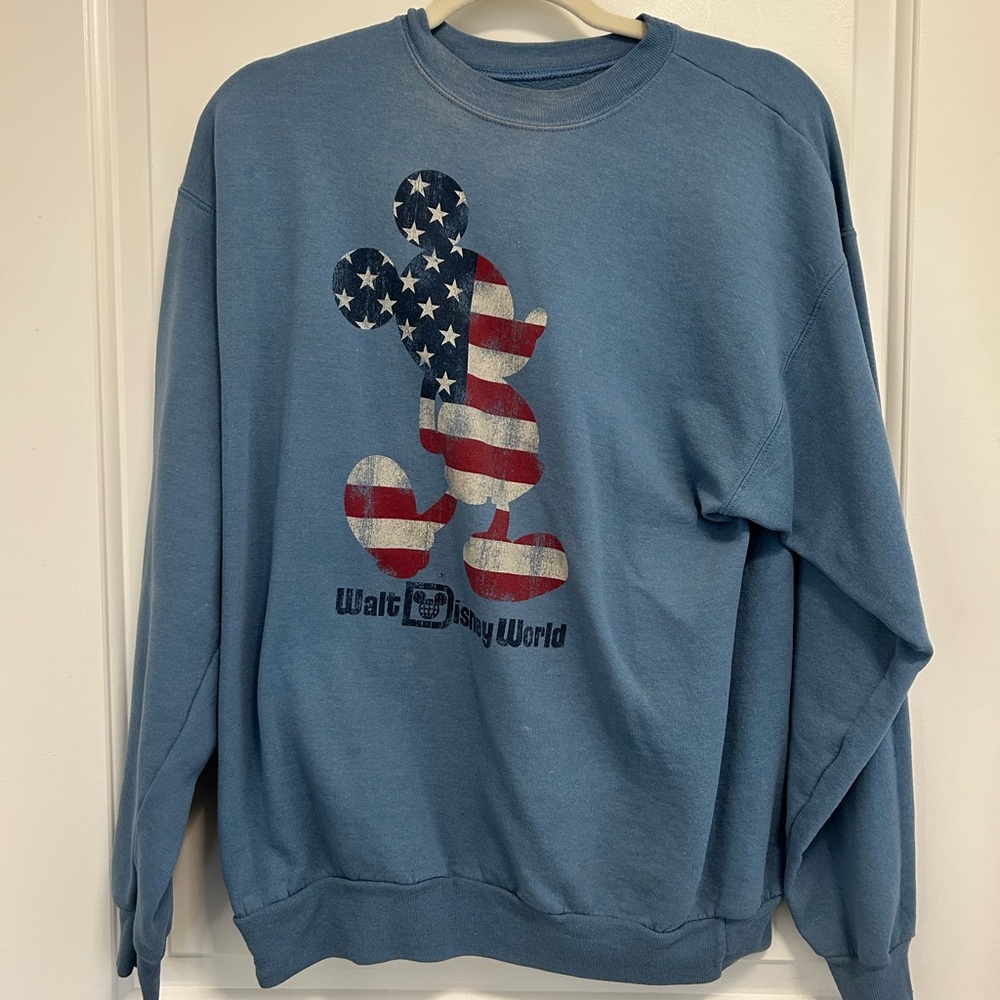 Hanes Blue Crewneck Sweater with Patriotic Mickey Design